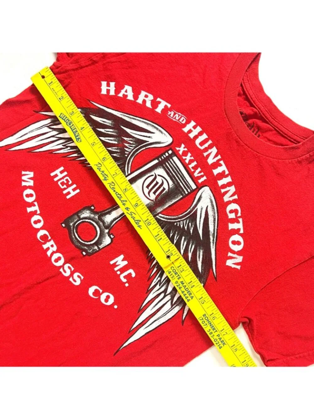 Hart and Huntington Tattoo Motocross Vtg Mens T-Shirt size Small Piston Wings